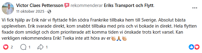 Kundrecension 4 för Eriks Transport och Flytt